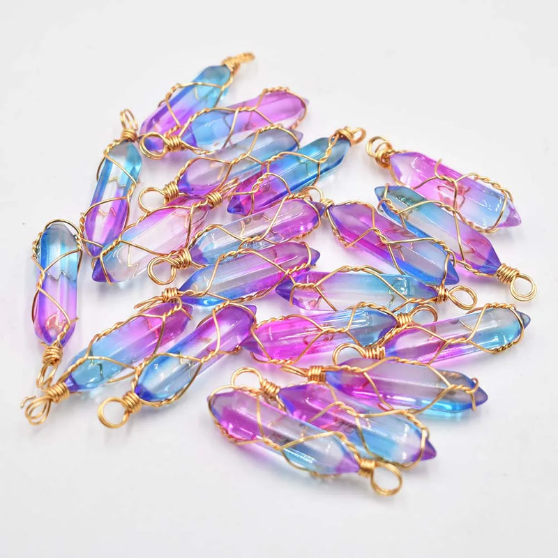 New Fashion crystal colorfull pillar Handmade copper wire pendant for jewelry pendants making 20pcs/lot Wholesale free shipping