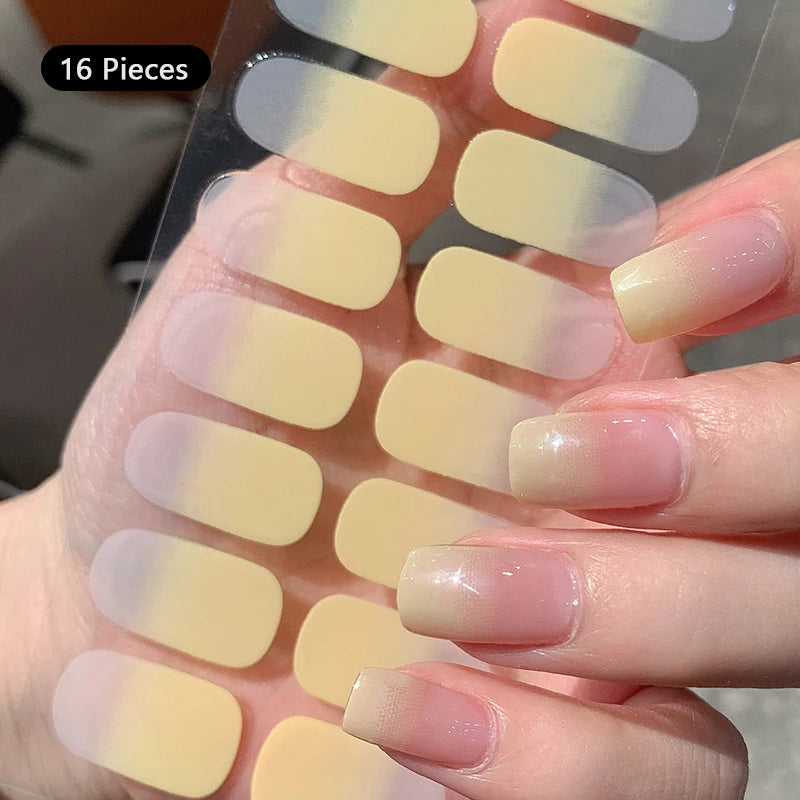 16Tip White Pink Full Cover Nail Sticker Self-Adhesive Simple Gradient Effect Full Nail Wraps DIY Nail Art Making Manicure Autum