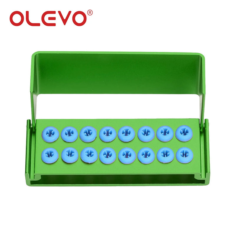 OLEVO Aluminum Dental Burs Holder Sterilizer Case Drills Block for High/Low Speed Bur Organizer Box With Silicone Autoclavable