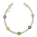 Spring New Arrived Fashion Party Jewelry 3mm Prong Set CZ Tennis Chain Rainbow Daisy Flower Charm Colorful Rainbow Bracelet