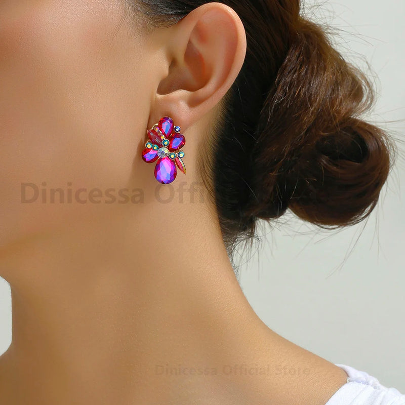 Fashion Original Geometric Bridesmaids Wedding Party Statement Jewelry Luxury Unusual Glass Stud Earrings For Women Accessories