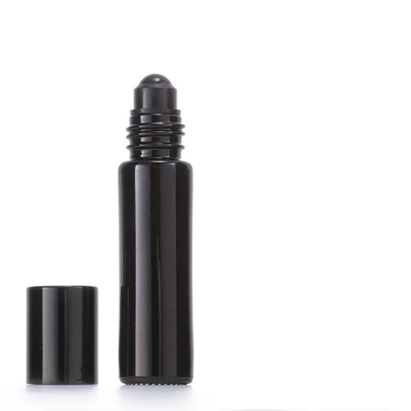 1X 10X 5ML 10ML Glass Black Roll On Bottle Essential Oil Natural Obsidian Ball Roller for Perfume Aromatherapy Refillable Bamboo