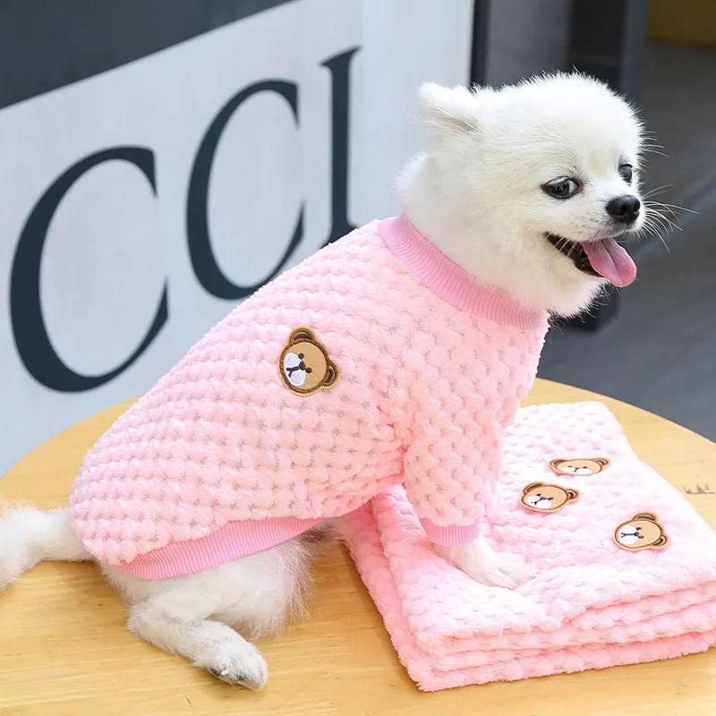 Coat Yorkies Chihuahua Shih Tzu Pug Clothes for Small Plush Puppy Cat Outfits Bear Embroidery Pet Dog Vest Dogs Winter Warm Dog