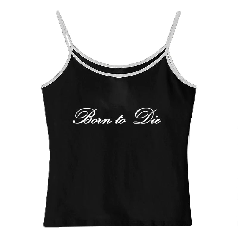 EMO Lace Y2k Tank Top Harajuku Letter Print Rock Goth Retro Crop top Streetwear Punk Sleeveless T-shirt Hiphop Spice Girls Sling