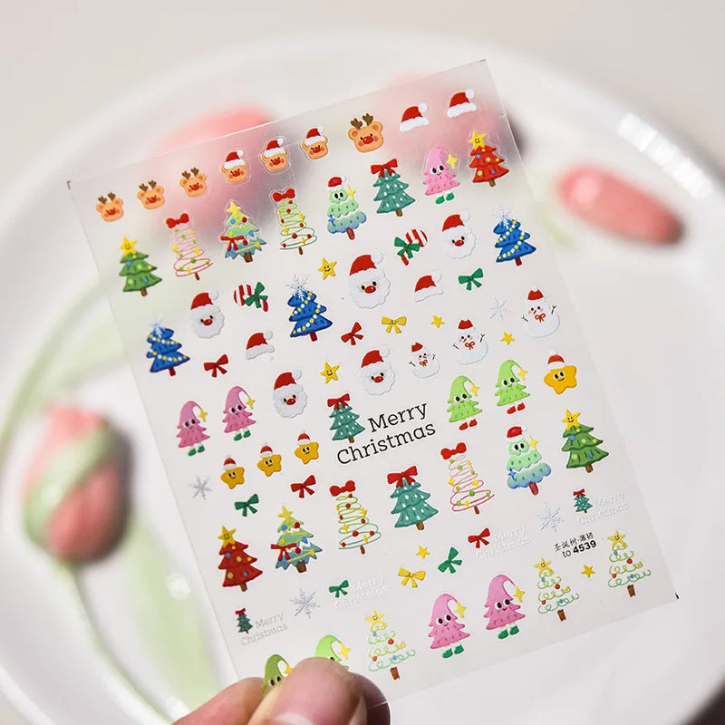 1Pcs Luxury Gold Christmas Nail Decorations Stickers Press on Nails 5D Laser Snowflake Christmas Tree Nail Art Sticker Decal DIY