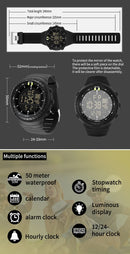 SANDA Men's Electronic Watch Outdoor Sports LED Analog Digital Alarm Clock Chronograph Multifunction Waterproof Men's Wristwatch