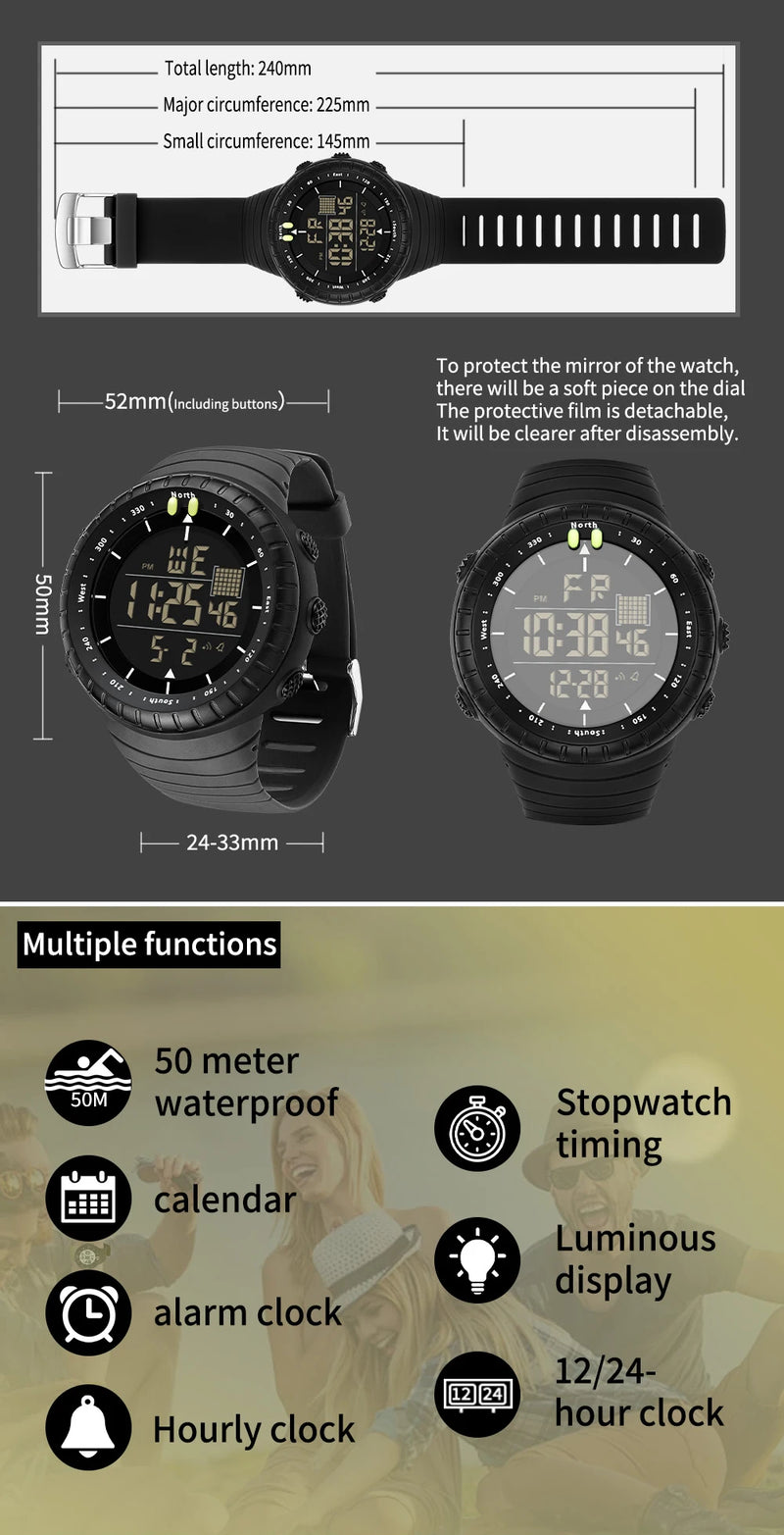 SANDA Men's Electronic Watch Outdoor Sports LED Analog Digital Alarm Clock Chronograph Multifunction Waterproof Men's Wristwatch