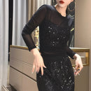 Spring Autumn Fashion Solid Round Neck Long Sleeve T-Shirts Women's Clothing Patchwork Sequin Bottoming Shirt Breathable Tops