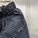 Supzoom New Arrival Top Fashion Summer Loose Casual Belt Design High Street Trendy grid Stitching Pocket Personalized Shorts Men