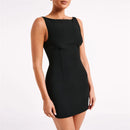 Mozision Fashion Sleeveless Sexy Mini Dress For Women Solid Color O Neck Zipper Two Layer Bodycon Club Party Dress Elegant