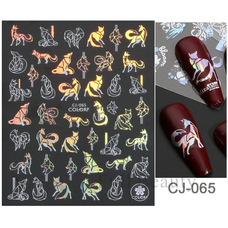 Shiny Maple Geometry Autumn Nail Art Stickers Laser Sector Fall Leaves Decals Cute Squirrel Slider Manicure Decorations CHCJ-076