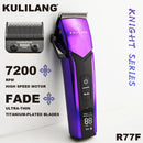 Cortadora de pelo eléctrica profesional KULILANG R77F con cabezal de aceite degradado, color morado, cuchilla FADE chapada en titanio, 7200 rpm, para peluquería