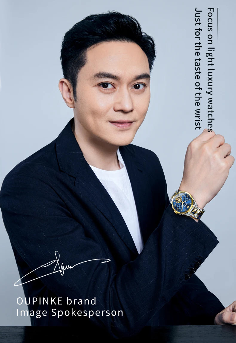 OUPINKE 3240 Automatic Watches Men 44mm Large Dial Tungsten Steel Strap Skeleton Flywheel Mechanical Watch for Men Luxury Watch