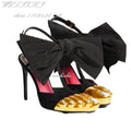 Black Strappy Gold Round Toe Five-Finger Sandals Girl Stiletto Ankle Straps Summer Suede Hollow Heels Catwalk Street Style Shoes