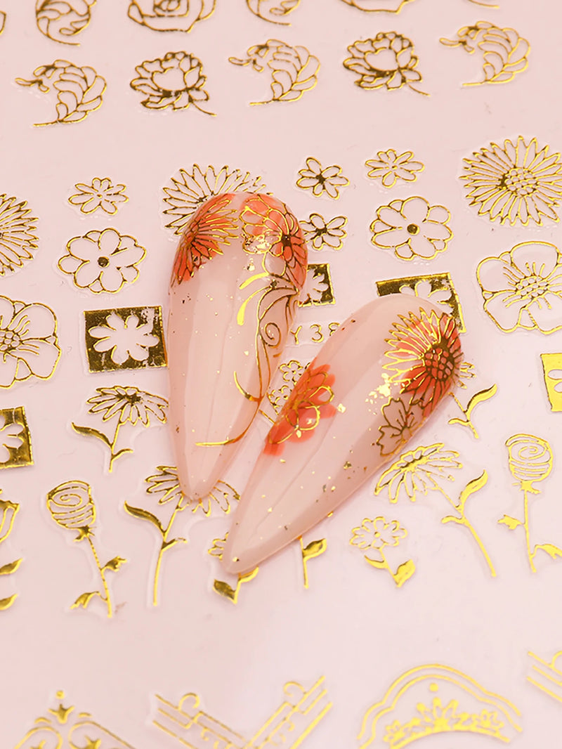 12pcs Nail Stickers Flower Leaf Lace Design Geometry Line Nail Art Sliders Manicure Polish Decal Wrap Decorations Wholesale