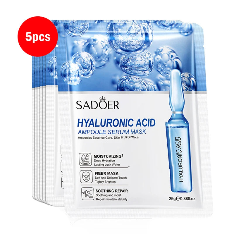 5/10pcs SADOER 24K Gold Vitamin C Hyaluronic Acid Face Mask Facial Moisturizing Firming Hydrating Facial Masks Skin Care