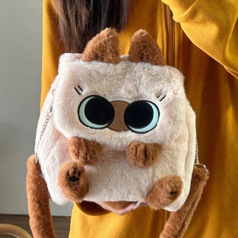 Soft Plush Cartoon Cat Doll Backpack Large Capacity Plush Cute Chicken Shopping Bag Resistant To Dirt Washable Tote Handbags