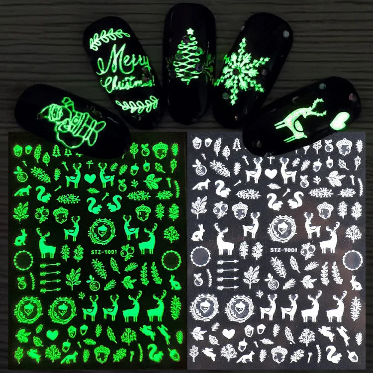 Shiny Maple Geometry Autumn Nail Art Stickers Laser Sector Fall Leaves Decals Cute Squirrel Slider Manicure Decorations CHCJ-076