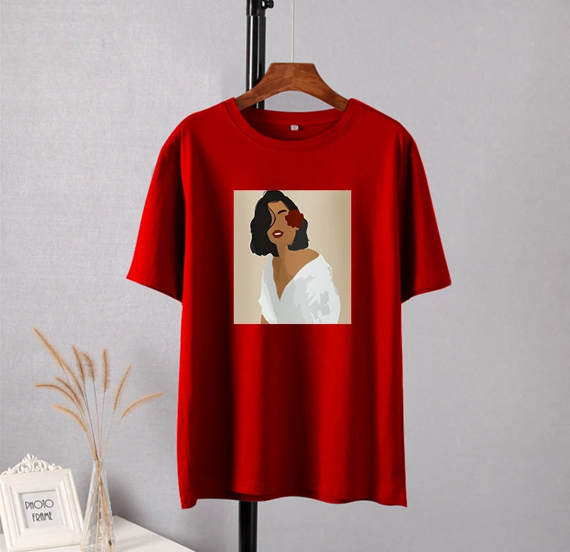 Hirsionsan Aesthetic Figures T Shirts for Women Summer Simple Soft Cotton Basic Tops Female Oversized Korean Short Sleeve Tees