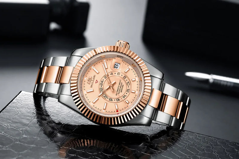 Automatic Watch for Men Mechanical Movement Stainless Steel Rose Gold Blue Luxury Sky 40mm Reloj Hombre Baratos