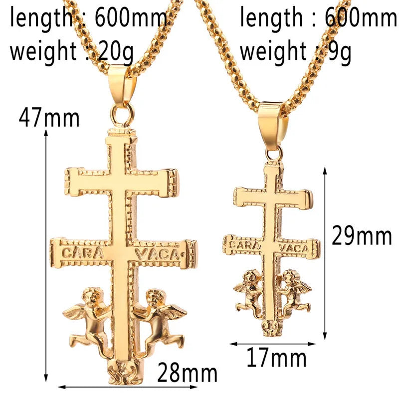 Catholic Caravaca Crucifix Orthodox Russian Cross Necklace Pendant With Cherub Angel Best Christian Necklace Jewelry Gifts