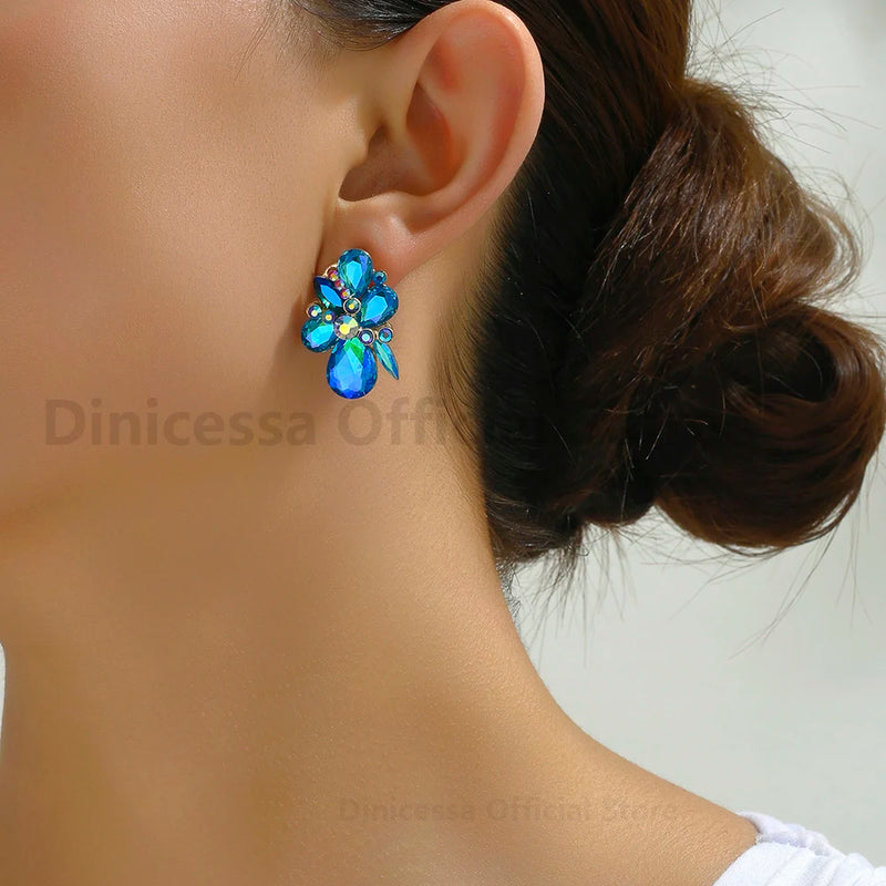 Fashion Original Geometric Bridesmaids Wedding Party Statement Jewelry Luxury Unusual Glass Stud Earrings For Women Accessories