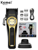 Cortadora de pelo profesional Kemei KM-2373 Baber con base de carga para hombres, cortadora de pelo eléctrica, regalo para hombres.