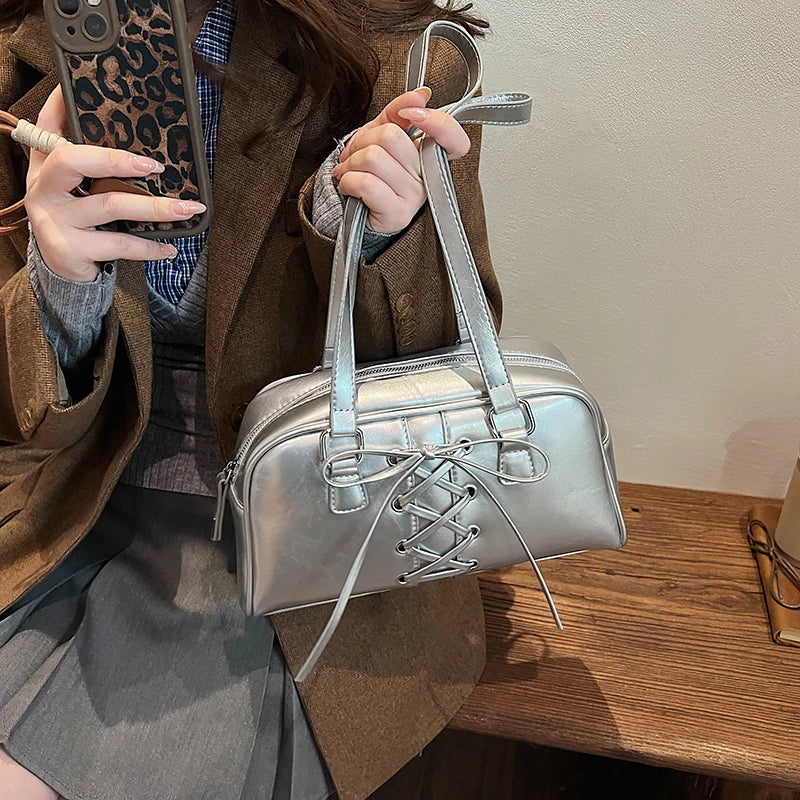 Y2k Red Handbag Purse for Women Girls Aesthetic Japanese Shoulder Bag Faux Leather Tote Bag PU Underarm Top Handle Clutch Bag