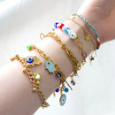 LUXUSTEEL Stainless Steel Blue Evil Eye Crystal Pendants Bracelet for Women Cuban Link Chain Bracelet Bling Fashion Jewelry Gift