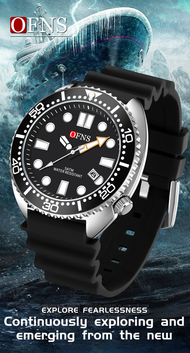 OFNS New Style Fashion 8033 Men's Quartz Watch Simple Fashion Waterproof Calendar Watch Casual Silicone Strap Watch Wristwatch