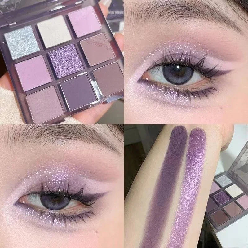 Pearlescent Matte Grey Purple Eye Shadow Punk Smoke Purple 9 Colors Eyeshadow Palette Makeup Palette Glitter Eye Pigment Palett