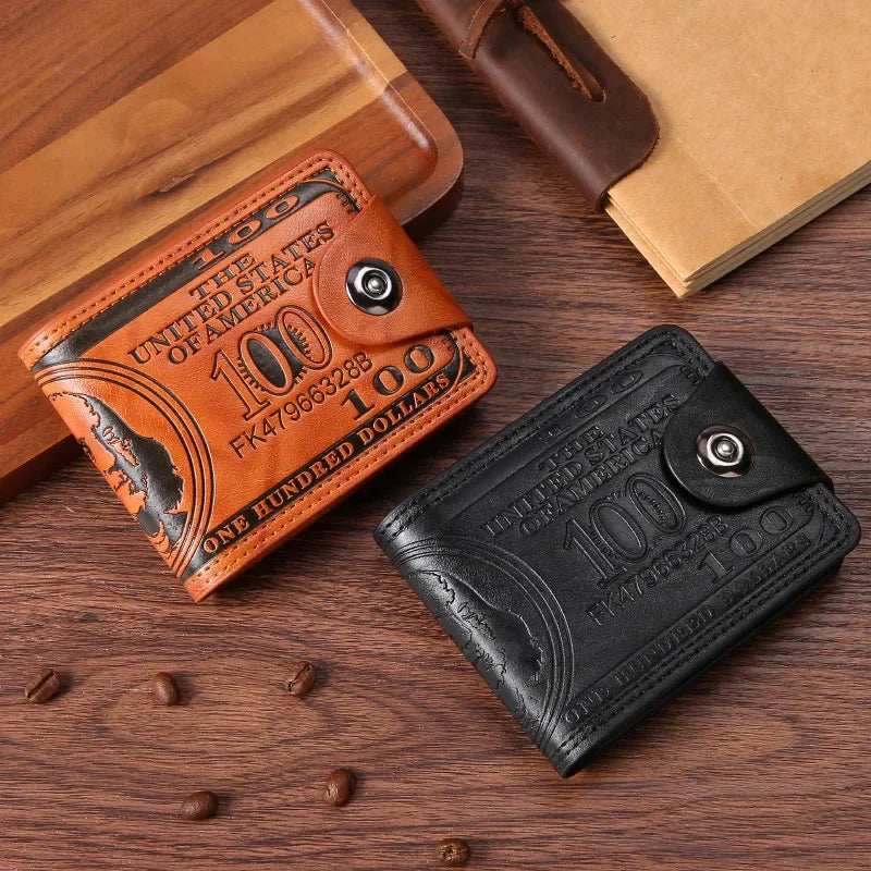 Men's Wallets with 100 US Dollar Pattern Wallet Male Leather Wallet Photo Card Holder Fashion Large Capacity Wallet Purse Bag