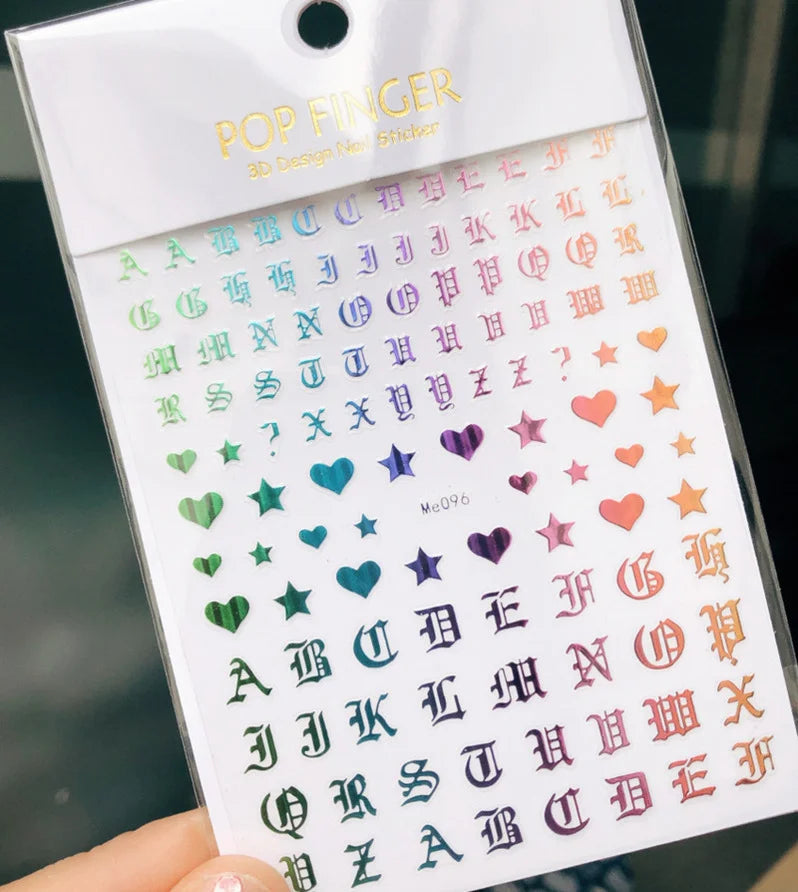 Newest Black Numbers English Letter Design 3d Self Adhesive Decal Slider DIY Decoration Manicure Tools Nail Sticker Accessories