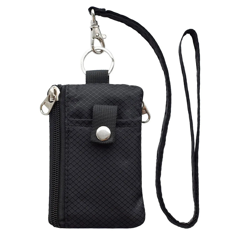Wallet ID Badge Holder Waterproof Nylon Zipper Pouch and Lanyard Student Bus Transfer Cards Cash Coin Travel Bag RFID Blocking