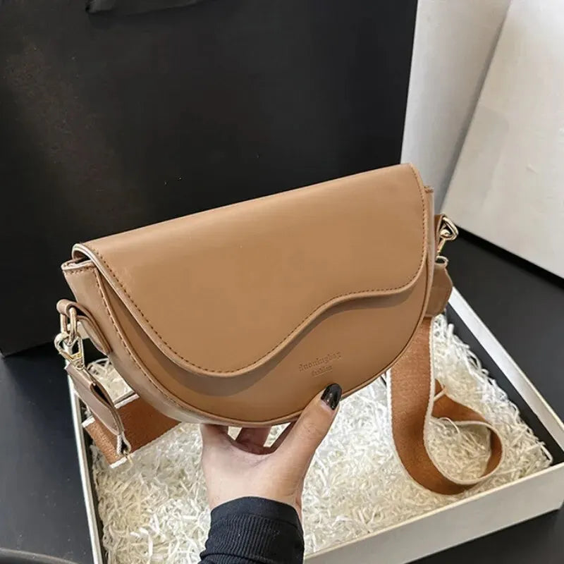 PU Leather Casual Ladies Shoulder Bag Women's Flap Crossbody Bag Saddle Bag 2 Straps Retro Handbag