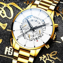 Luxury Hollow Out Men's Watches Fashion Business Calendar Blue Stainless Steel Mesh Belt Analog Quartz Watch Relogio Masculino