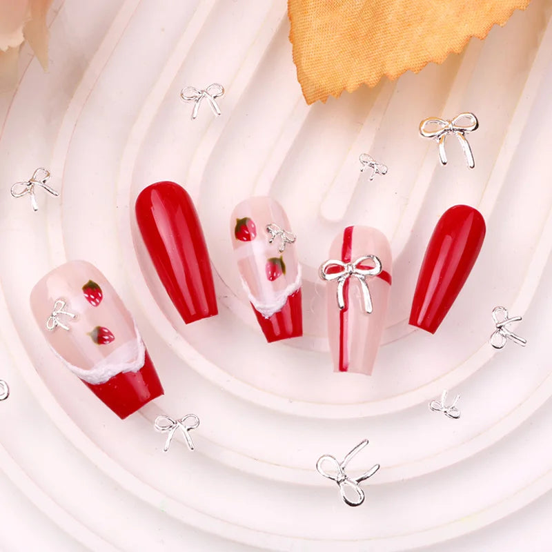 TSZS 10pcs Luxury Kawaii Bow Nail Art Charms 3D Japanese Alloy Bow Tie Jewelry Nail Rhinestone Decoration DIY Access
