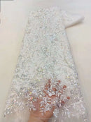 Latest African Sequins Lace Fabric 2024 High Quality Lace Embroidery Beaded Mesh Fabric 5 Yards For Women Wedding Party Dress