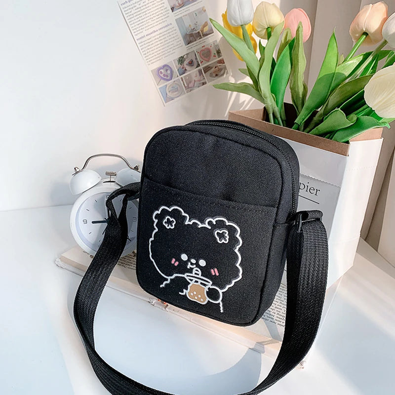 Cute Canvas Sling Bag Female Large Capacity Travel Crossbody Bag Fashion Student Shoulder Bags Messenger Bags