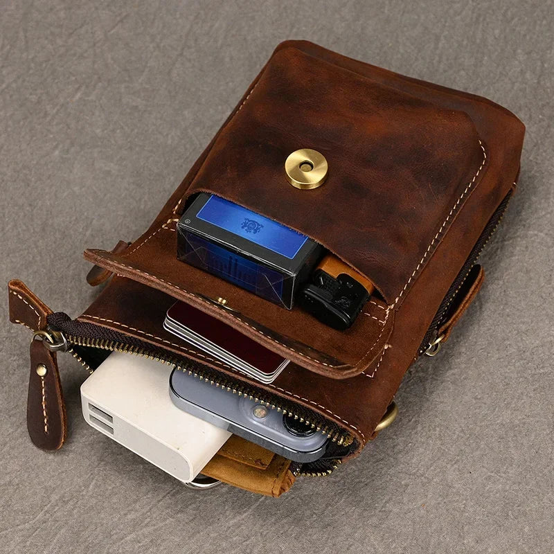 Retro Men's HiP Bum Waist Bags Clip Buckle Belt Waist Packs Zip Small Mini Fanny Pack Genuine Leather Cowhide Man Belt Pouch