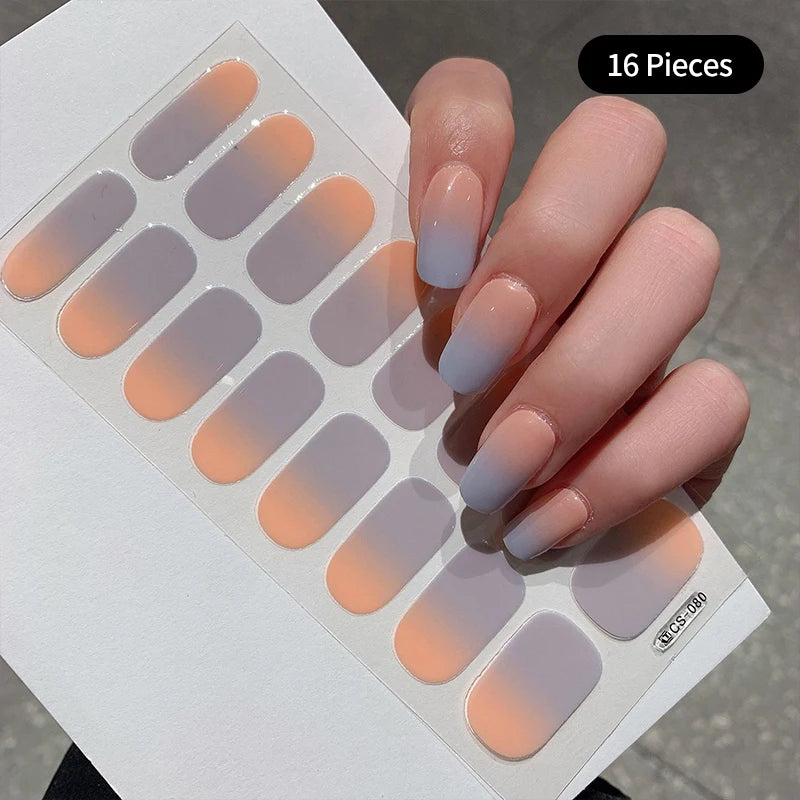 16Tip White Pink Full Cover Nail Sticker Self-Adhesive Simple Gradient Effect Full Nail Wraps DIY Nail Art Making Manicure Autum