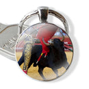 Bullfighting Spanish Bullfight Pattern 25mm Glass Cabohcon Keychain Key Rings for Women Men Jewelry Gift