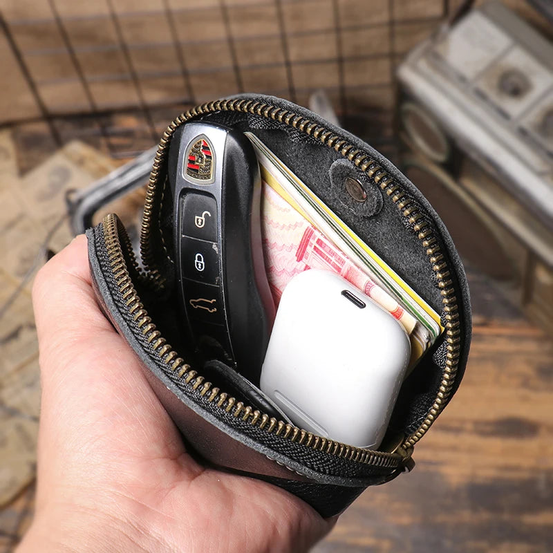 LUOKIR High Grade Real Leather Coin Purse Men's Fashion Key Bag Women Luxury Small Wallet Bank Card Bluetooth Headset Organizer