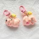 Three Dimensional Pink Pig Keychain Pendant Cute Animals Star Buckle Keychain Cute Little Pig Model Key Ring Children Gifts