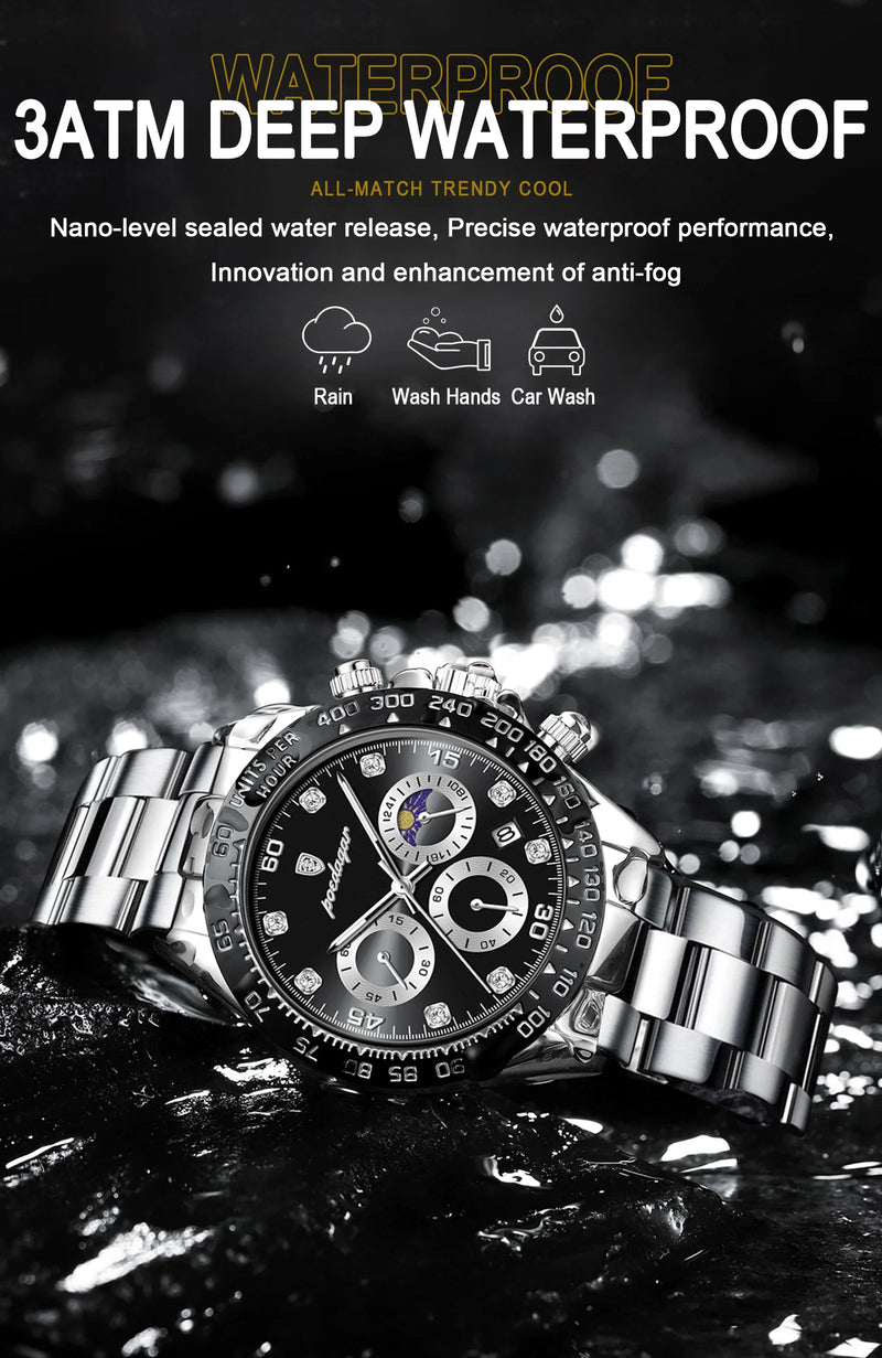 POEDAGAR Luxury Watch For Men High Quality Luminous Waterproof Chronograph Men's Watch Stainless Steel Men Quartz Watches Reloj