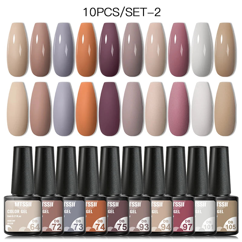 Mtssii 10PCS Reflective Gel Nail Polish Set Fluorescent Glitter Semi Permanent Hybrid Gel Varnish Soak Off UV Lamp For Manicure