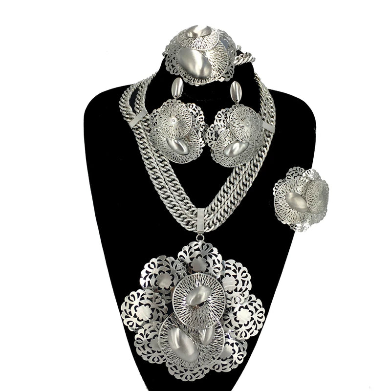 Woman Large Pendant Necklace Flower Banquet Wedding Party Accessories Brazilian Jewelry Set FHK13611