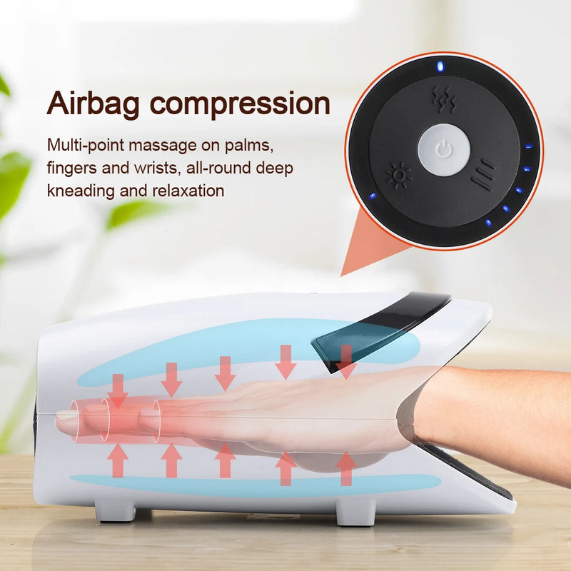 Smart Air Pressure Hand Massager, Hot Compress, Palm Acupoint, Compression Vibration, Heated Massage, Wrist, Finger Spa