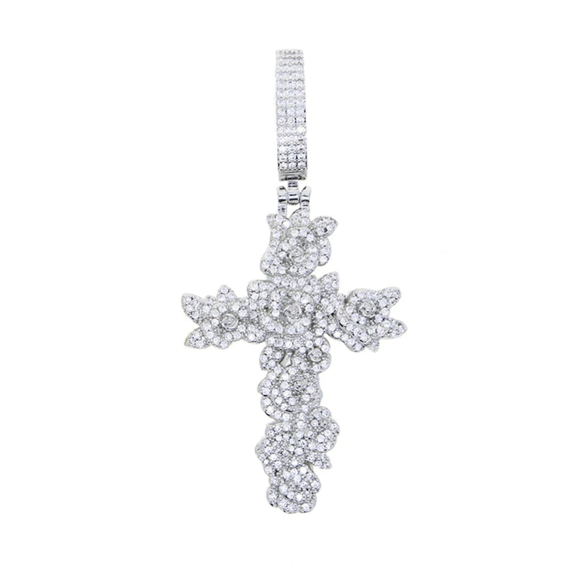 New Iced Out Bling CZ Letter Cross Pendant Necklace Various Design 5A Zircon Two Tone Color Badge Charm Men's Hip Hop Jewelry