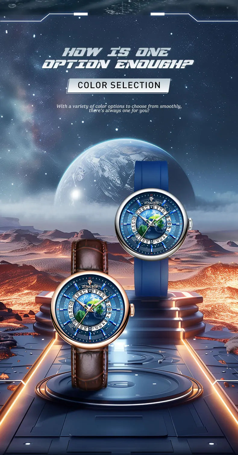 Tourbillon Earth Men's Watch Luminous 3D Mechanical Automatic Genuine Leather Waterproof High End Luxury relogios masculino